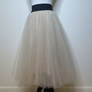 Ivory Cream Tulle A-line Midi Skirt Fully Lined Elastic Waist Sz Small